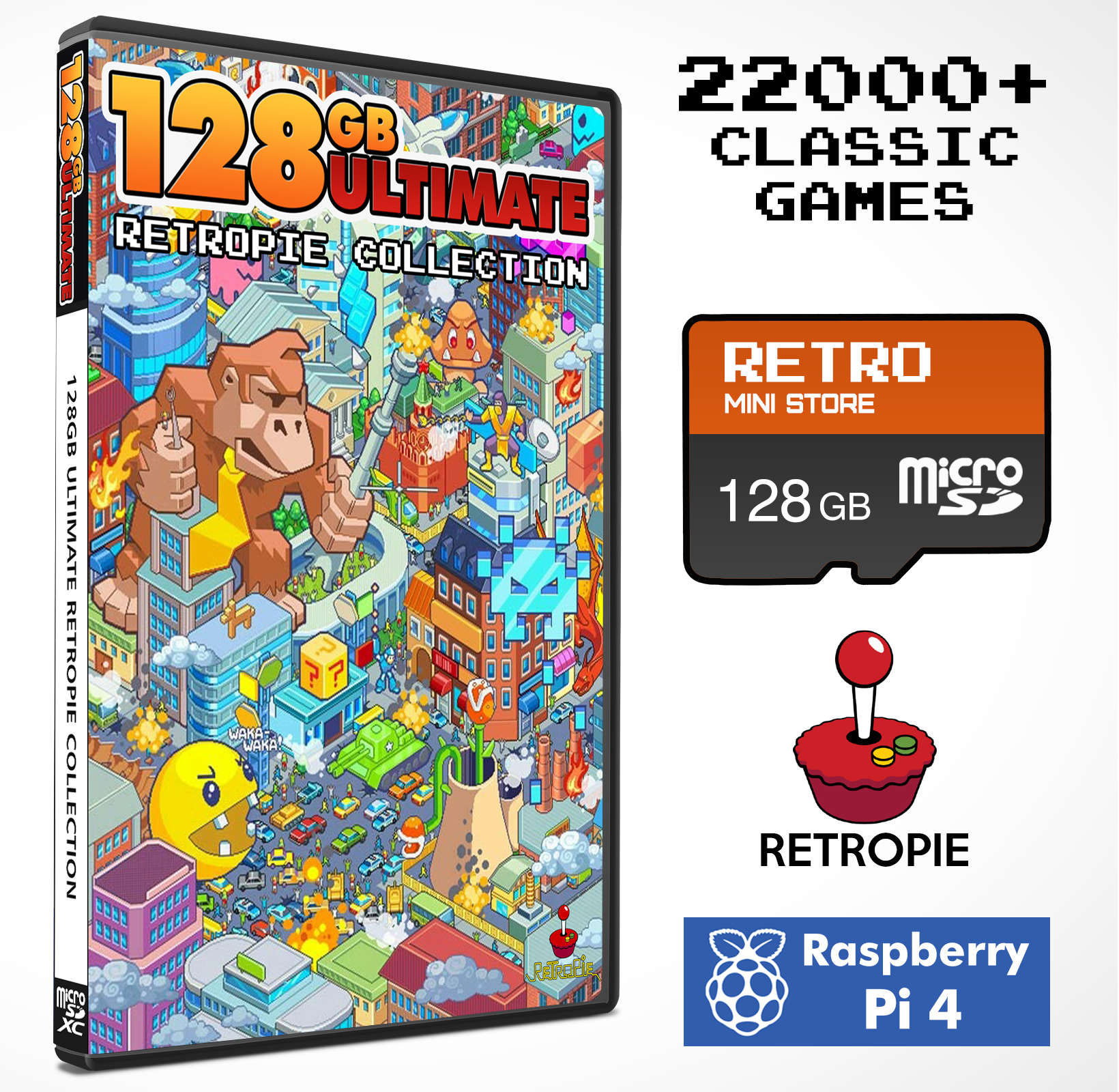 Ultimate 128GB Retropie microSD - 22,000+ Games 50+ Systems Preloaded  Raspberry Pi 4 - RetroMini Store