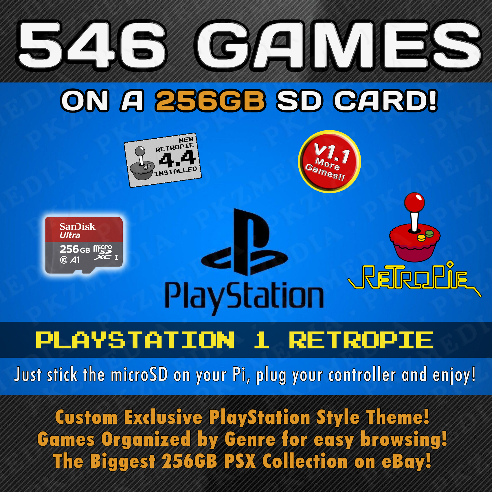 PlayStation 256 GB Retropie Card - 546 Games Pre-loaded for Raspberry Pi 3B+ & 3B! - RetroMini Store