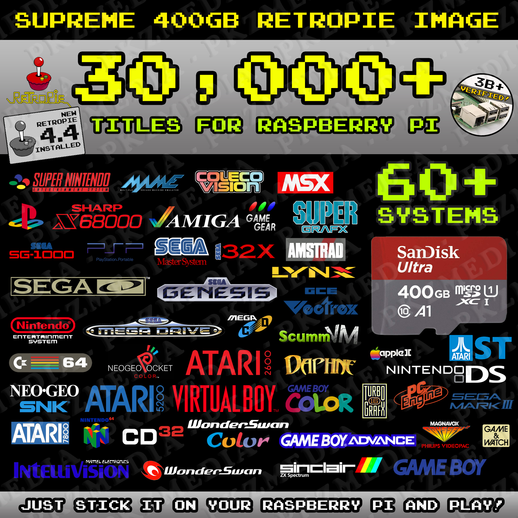 3B+ 3 6,490+ Games Plus PSX USB of 50 Top Selling PSX for Raspberry Pi 2 Raspberry Pi Xtreme Retropie Supreme Card 