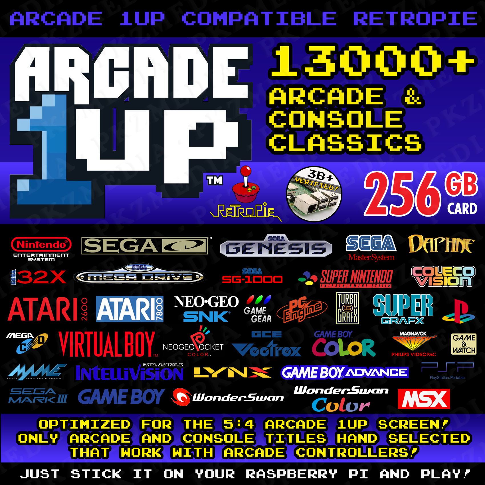 Arcade 1UP Optimum 256GB Retropie microSD - 13,000+ Selected Games