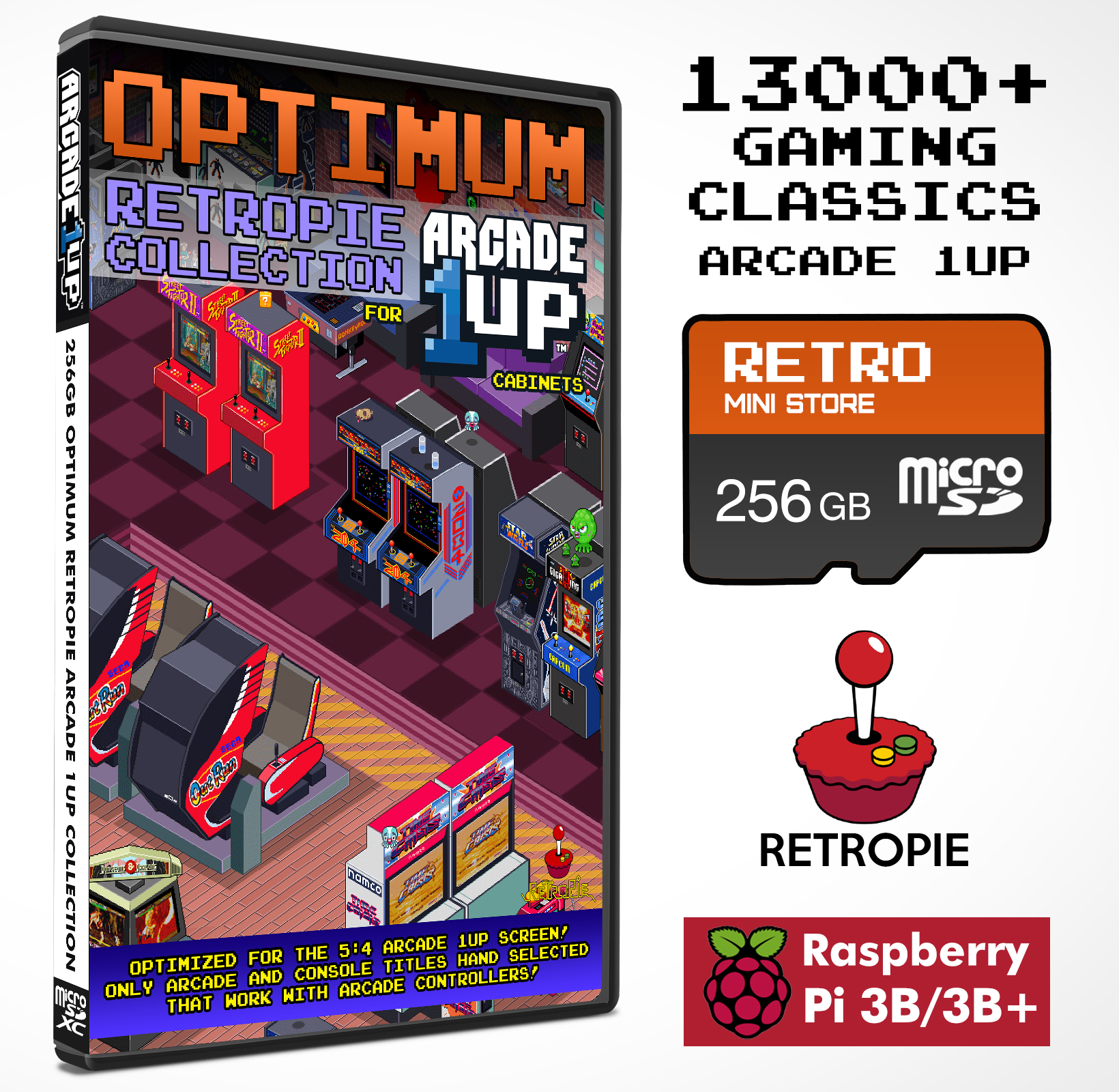 Arcade 1UP Optimum 256GB Retropie microSD - 13,000+ Selected Games  Preloaded for Raspberry Pi 3B/3B+ - RetroMini Store