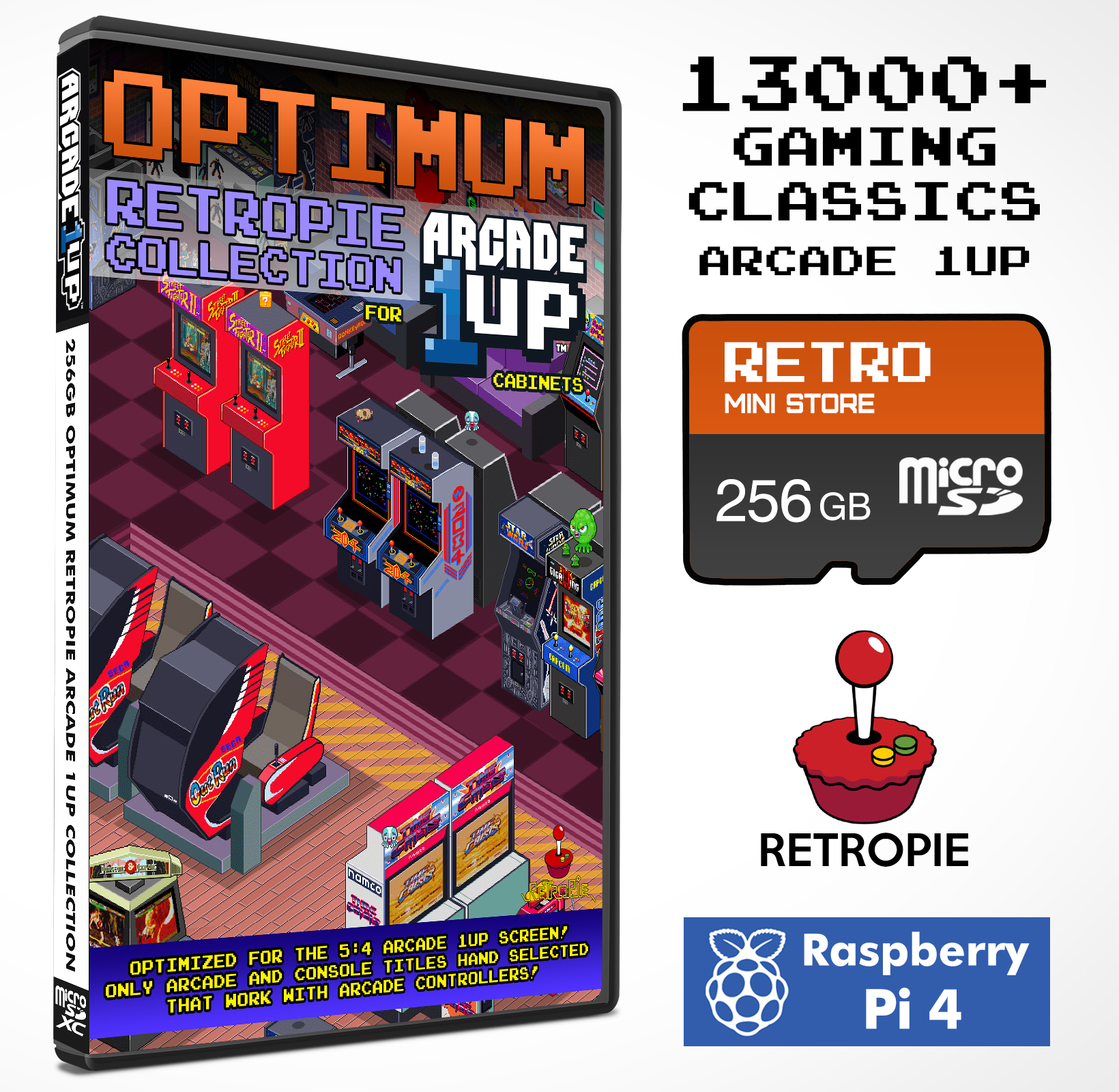 Arcade 1UP Optimum 256GB Retropie microSD - 13,000+ Selected Games