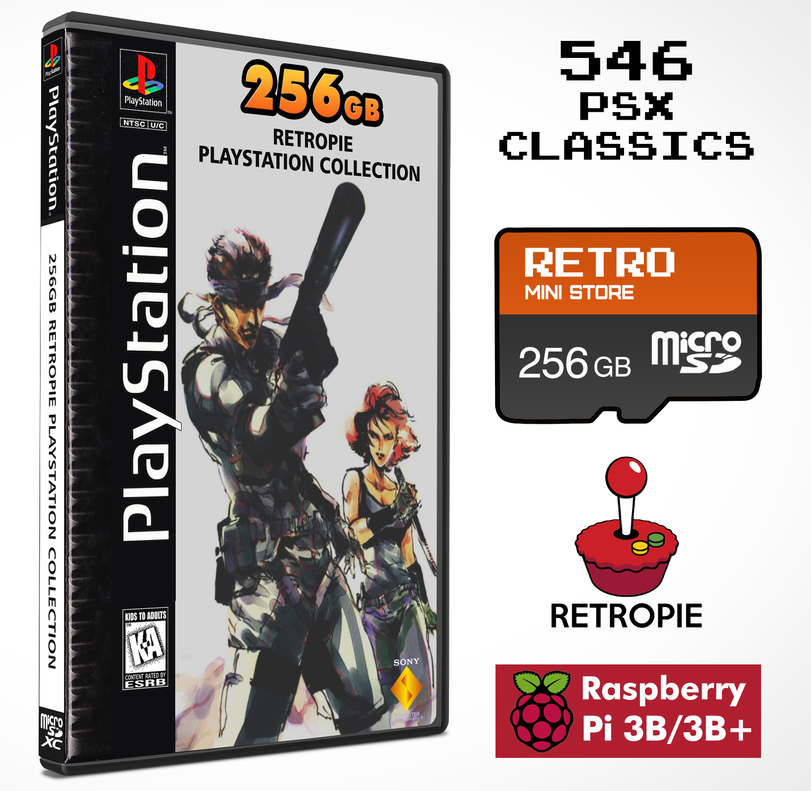 PlayStation 256 GB Card - 546 Games Pre-loaded for Raspberry Pi 3B+ & 3B! - RetroMini Store