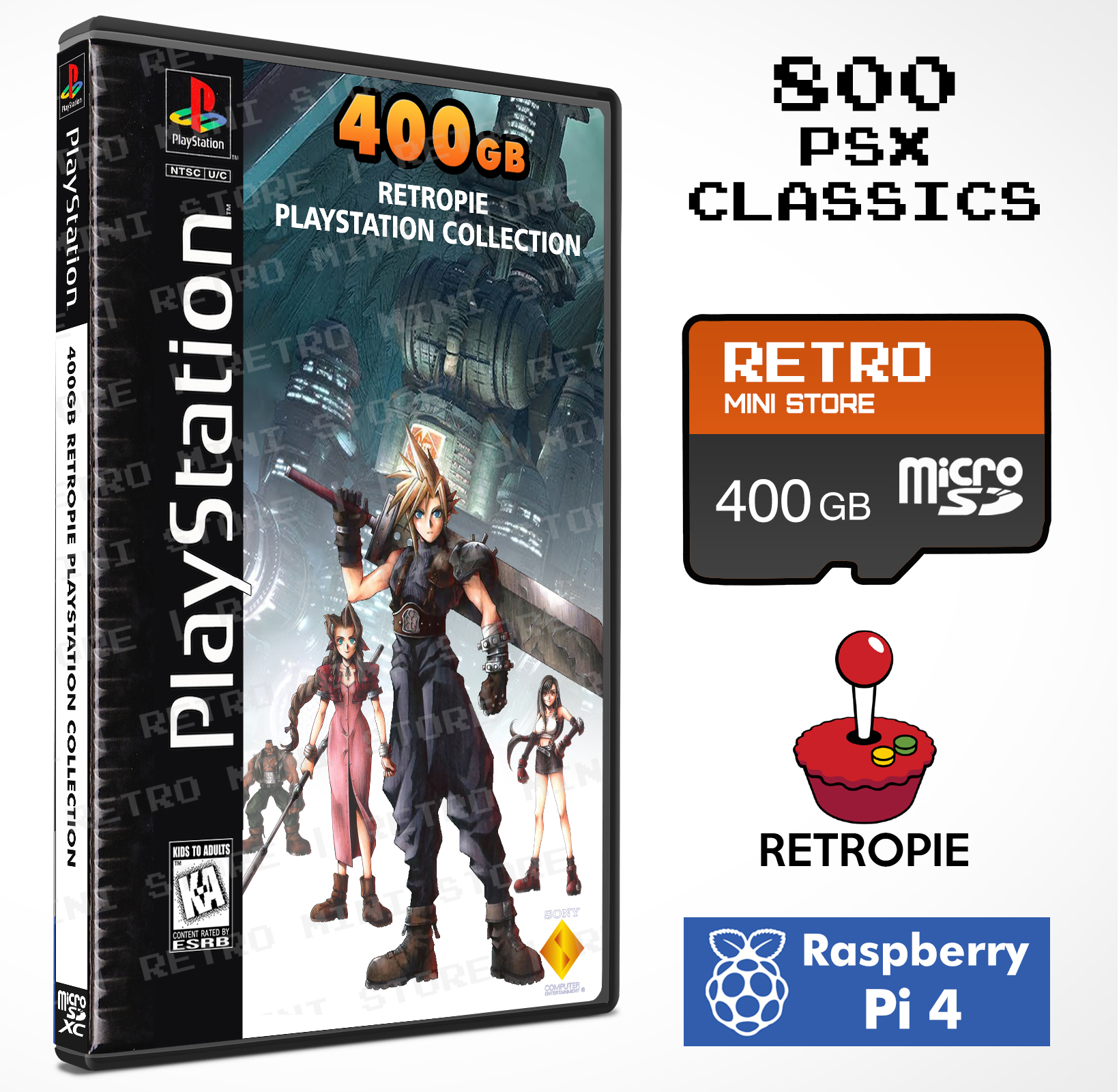PlayStation 400 GB Retropie microSD Card 800 Games Pre-loaded for Raspberry 4 Store