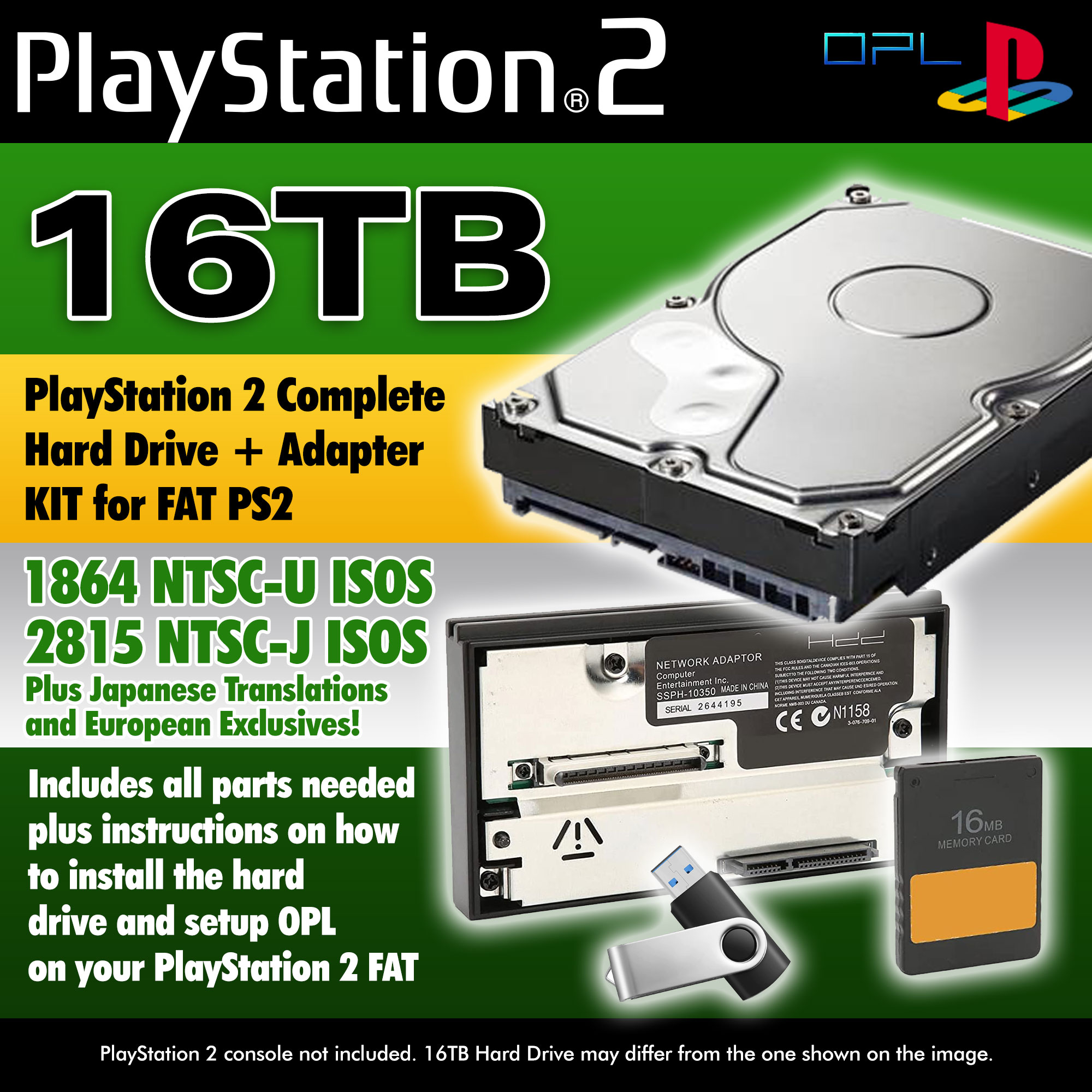 Playstation2 Opl 16tb Library Internal Hard Drive Complete Kit