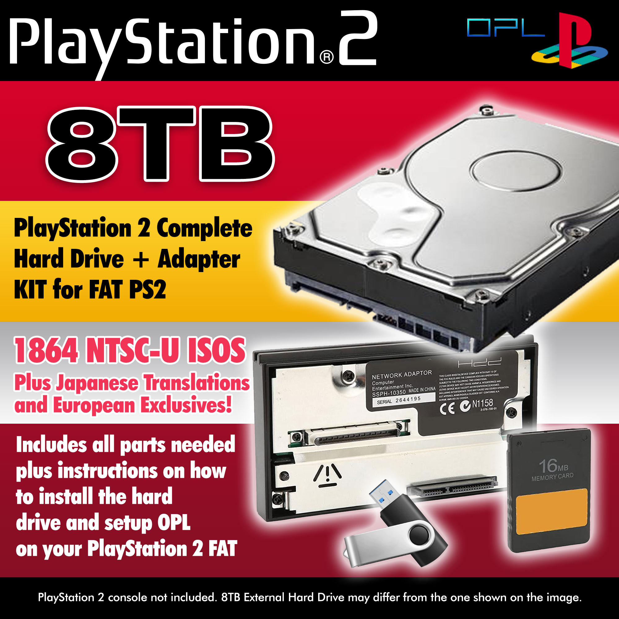 Playstation 2 8tb Internal HD Complete OPL Kit